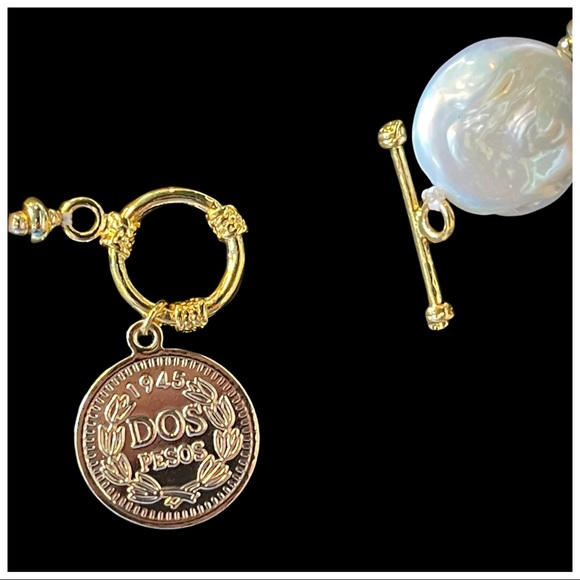 Natural Pearl Coin Necklace - Picture 4 of 9